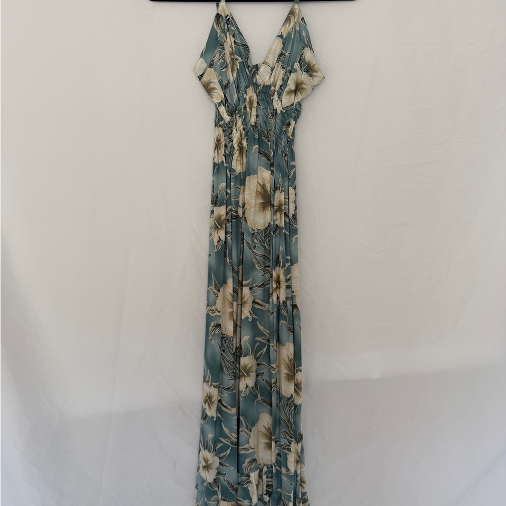 Floral Maxi Dress in Teal and Cream